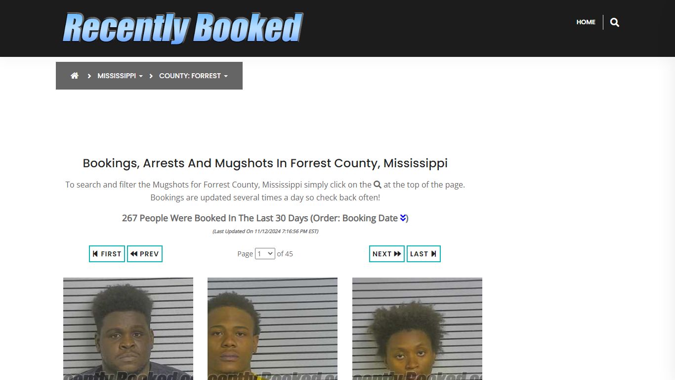 Bookings, Arrests and Mugshots in Forrest County, Mississippi