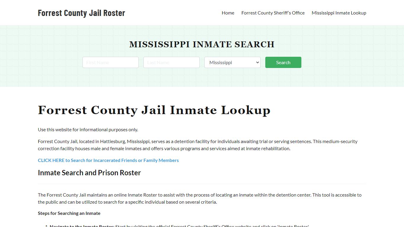 Forrest County Jail Roster Lookup, MS, Inmate Search