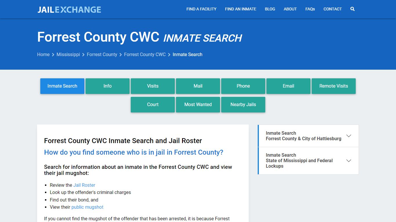 Inmate Search: Roster & Mugshots - Forrest County CWC, MS - Jail Exchange